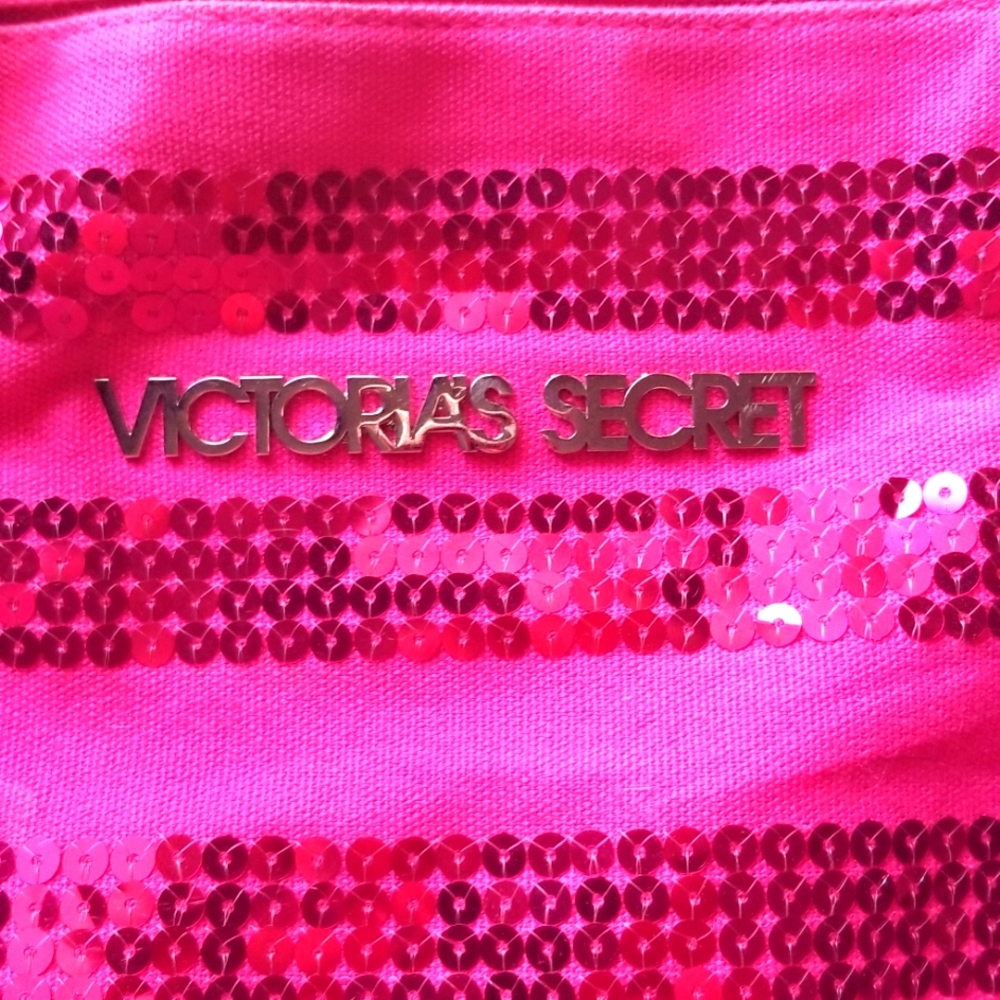 FINAL PRICE DROP Victoria Secret large, pink sequined tote bag